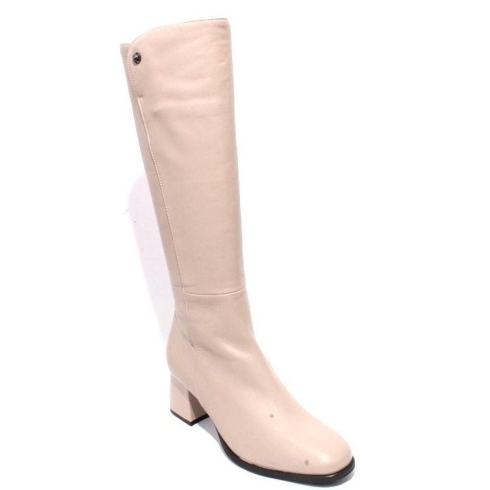 MOT-CLe 1552 Beige Leather Zip-Up Knee High Heel Boots